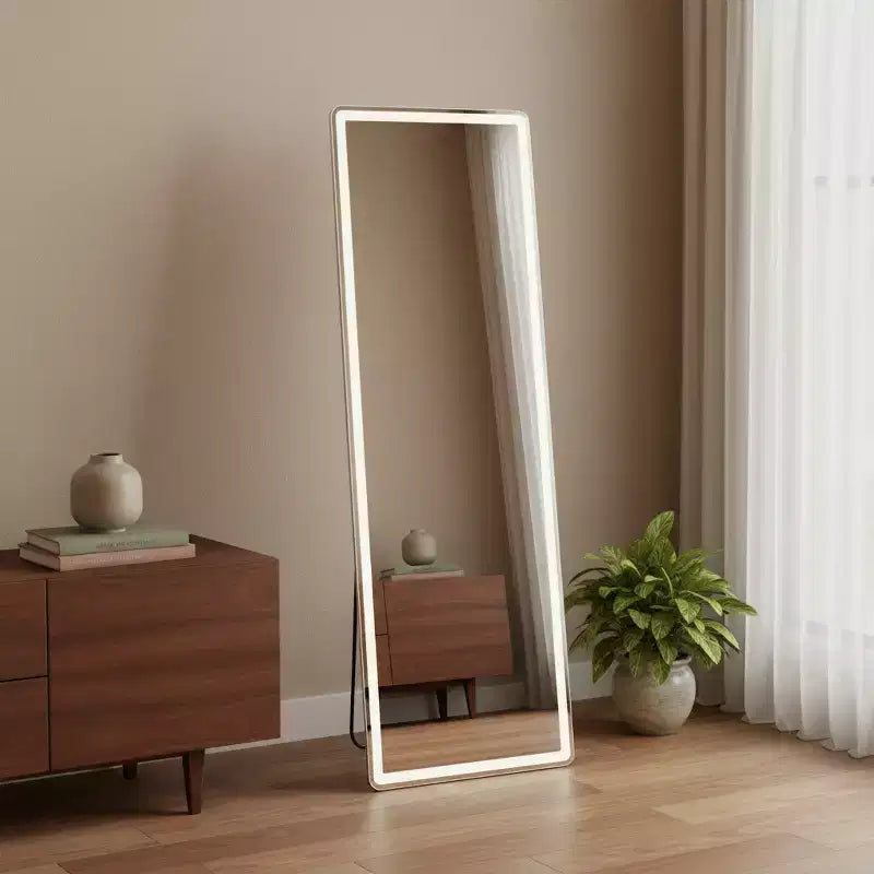 Miroir pleine longueur sans cadre de 64 po avec éclairage, autoportant et mural