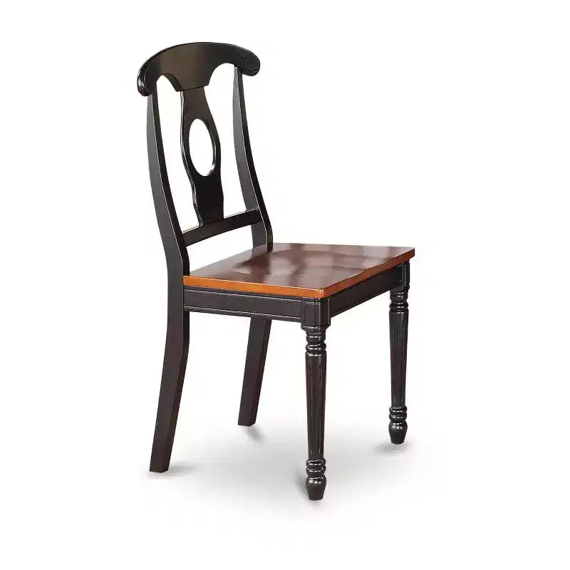 Table de salle à manger carrée 7 pièces avec plateau en bois massif noir et cerisier avec 6 chaises