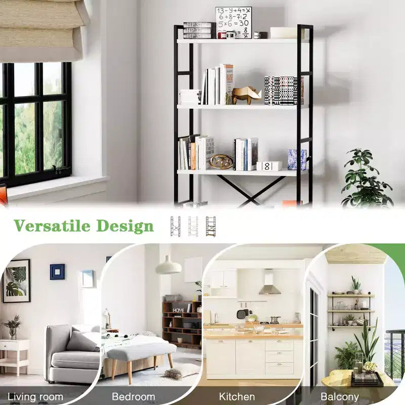 62,2 H x 23,6 L 5 étagères, bibliothèque haute en bois avec cadre en métal, étagère à livres moderne, étagères de rangement pour le bureau à domicile