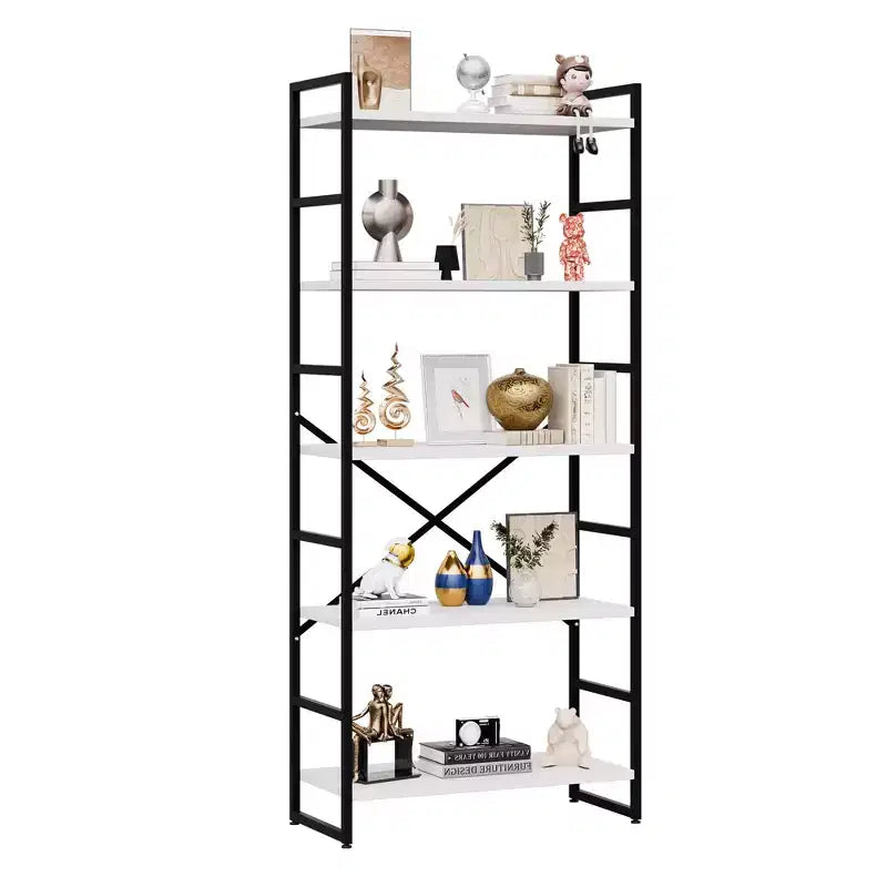 62,2 H x 23,6 L 5 étagères, bibliothèque haute en bois avec cadre en métal, étagère à livres moderne, étagères de rangement pour le bureau à domicile