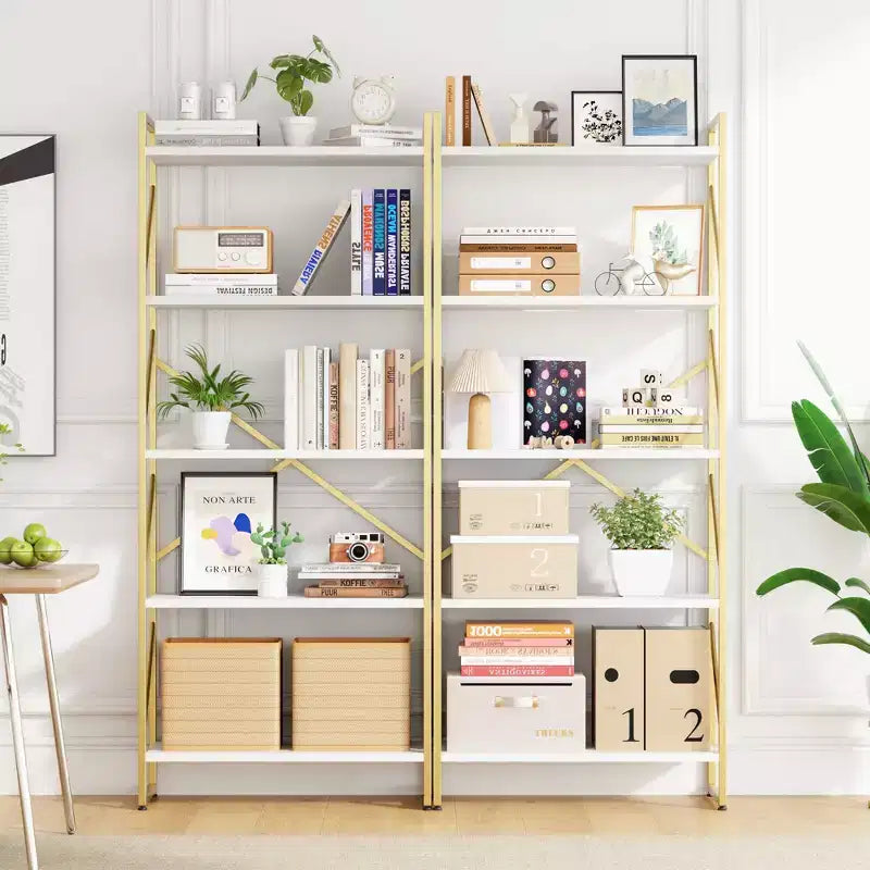 62,2 H x 23,6 L 5 étagères, bibliothèque haute en bois avec cadre en métal, étagère à livres moderne, étagères de rangement pour le bureau à domicile