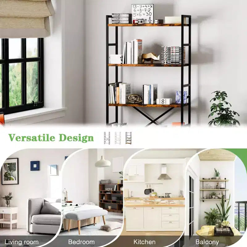 62,2 H x 23,6 L 5 étagères, bibliothèque haute en bois avec cadre en métal, étagère à livres moderne, étagères de rangement pour le bureau à domicile