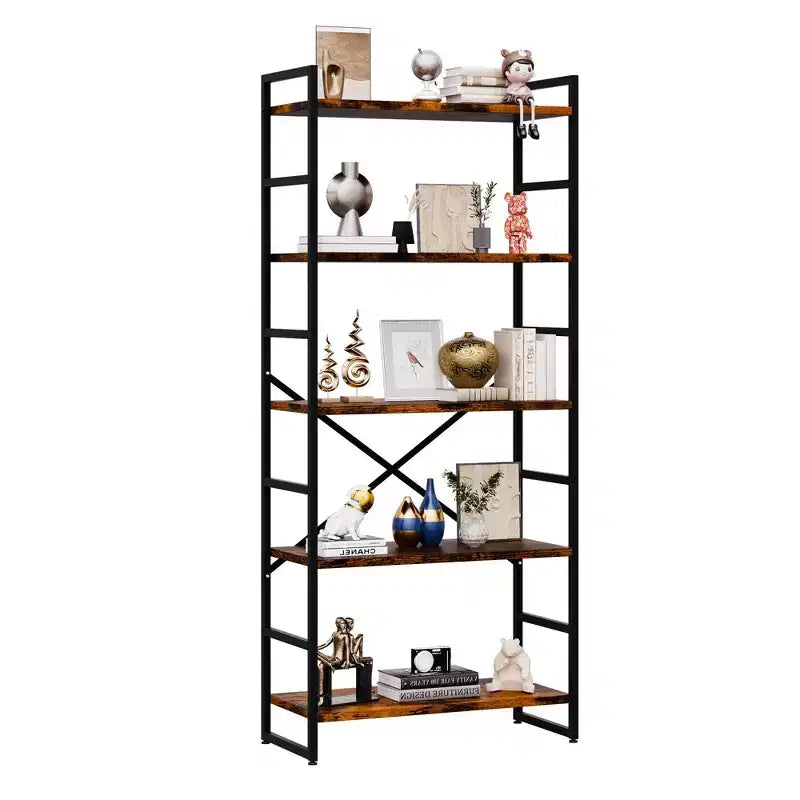 62,2 H x 23,6 L 5 étagères, bibliothèque haute en bois avec cadre en métal, étagère à livres moderne, étagères de rangement pour le bureau à domicile