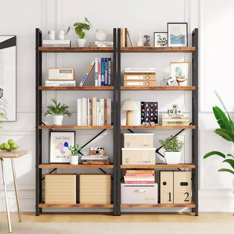 62,2 H x 23,6 L 5 étagères, bibliothèque haute en bois avec cadre en métal, étagère à livres moderne, étagères de rangement pour le bureau à domicile