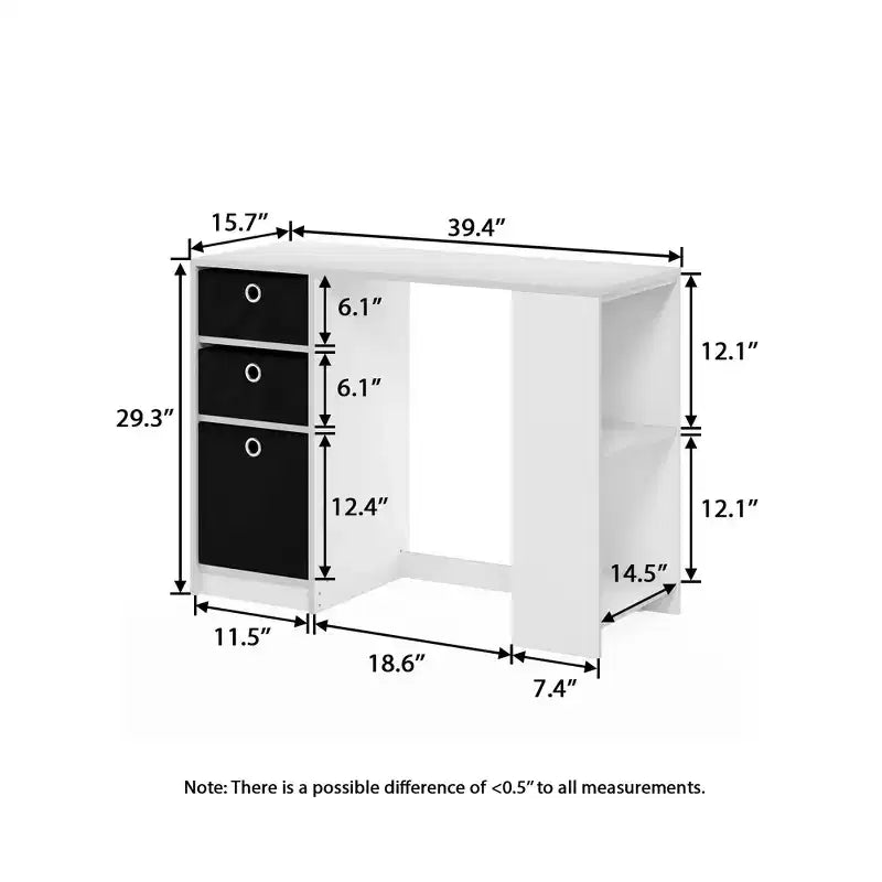 Bureau d'ordinateur 39" avec 3 bacs de rangement et étagères ouvertes