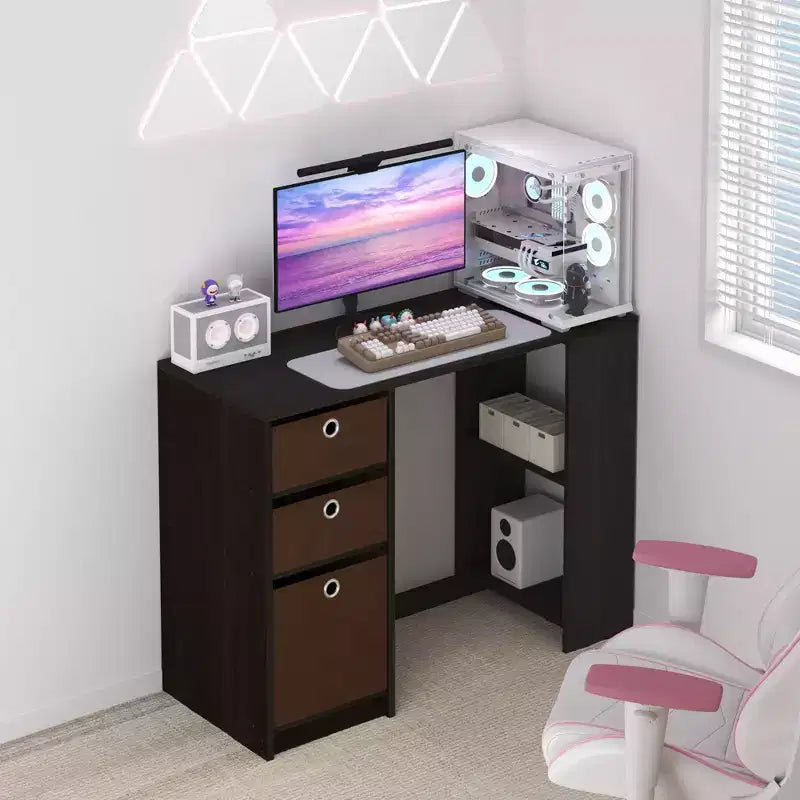 Bureau d'ordinateur 39" avec 3 bacs de rangement et étagères ouvertes