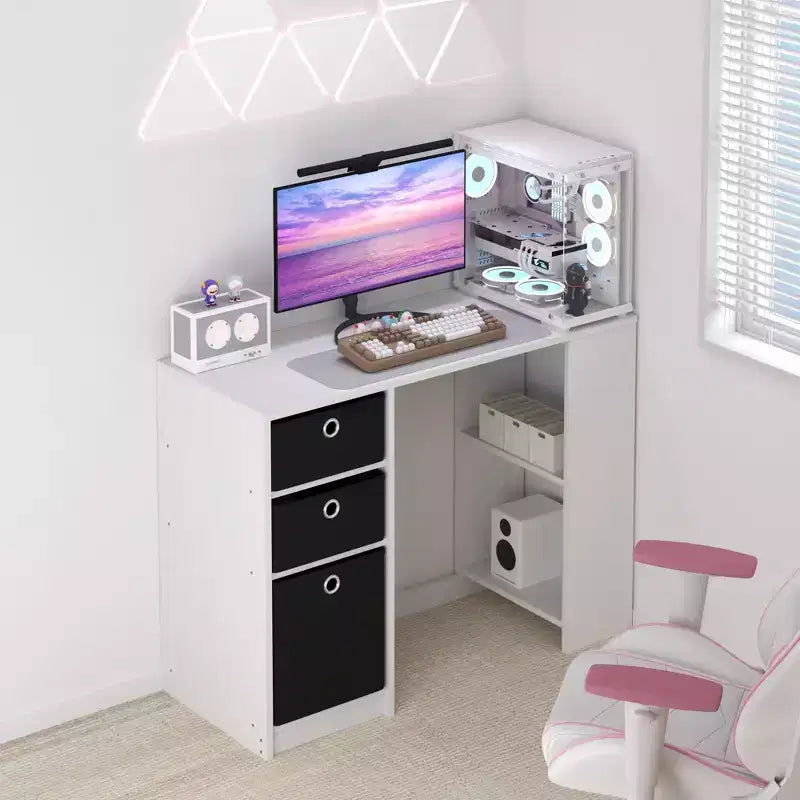 Bureau d'ordinateur 39" avec 3 bacs de rangement et étagères ouvertes