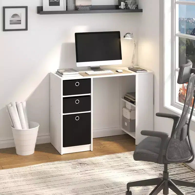 Bureau d'ordinateur 39" avec 3 bacs de rangement et étagères ouvertes