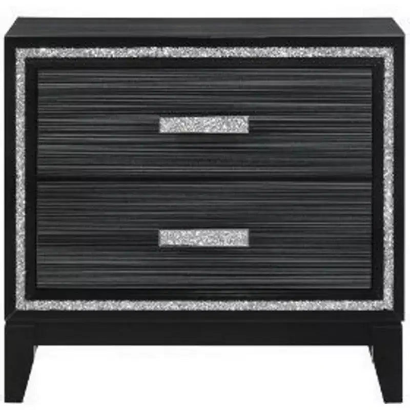 Table de chevet avec 2 tiroirs et détails scintillants, noir