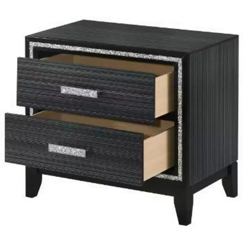 Table de chevet avec 2 tiroirs et détails scintillants, noir