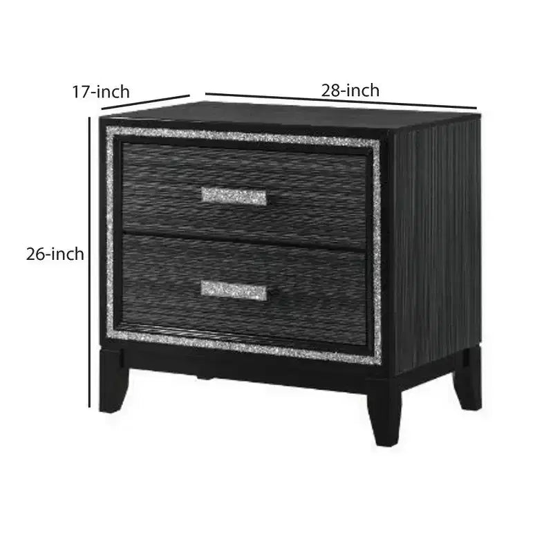 Table de chevet avec 2 tiroirs et détails scintillants, noir