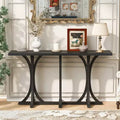 JVNOXK59.8'' Wooden Console Table with Oak Veneer Top,Farmhouse Entryway Table with Rubber Wood Slender Curved Legs,Black