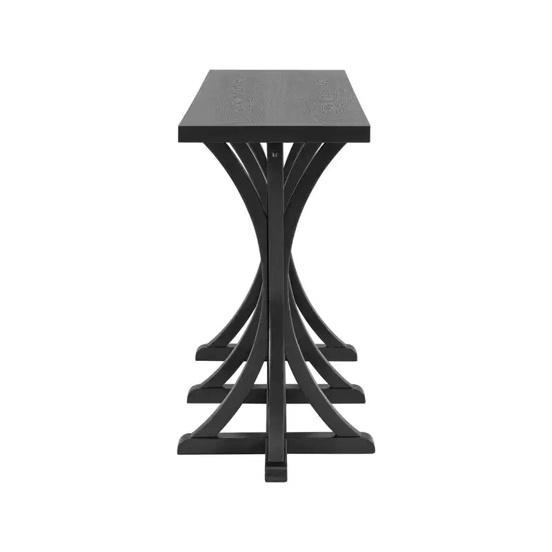 Table console en bois de 59,8 po avec plateau en placage de chêne, table d'entrée de style ferme avec pieds incurvés et élancés en bois d'hévéa, noir