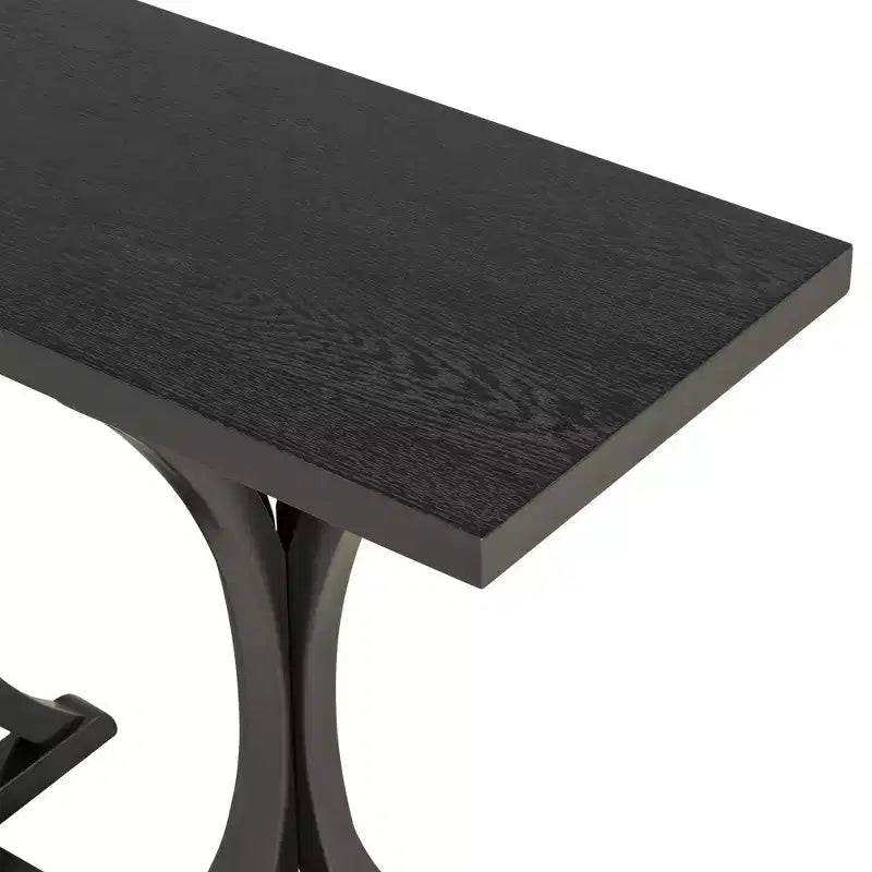 Table console en bois de 59,8 po avec plateau en placage de chêne, table d'entrée de style ferme avec pieds incurvés et élancés en bois d'hévéa, noir