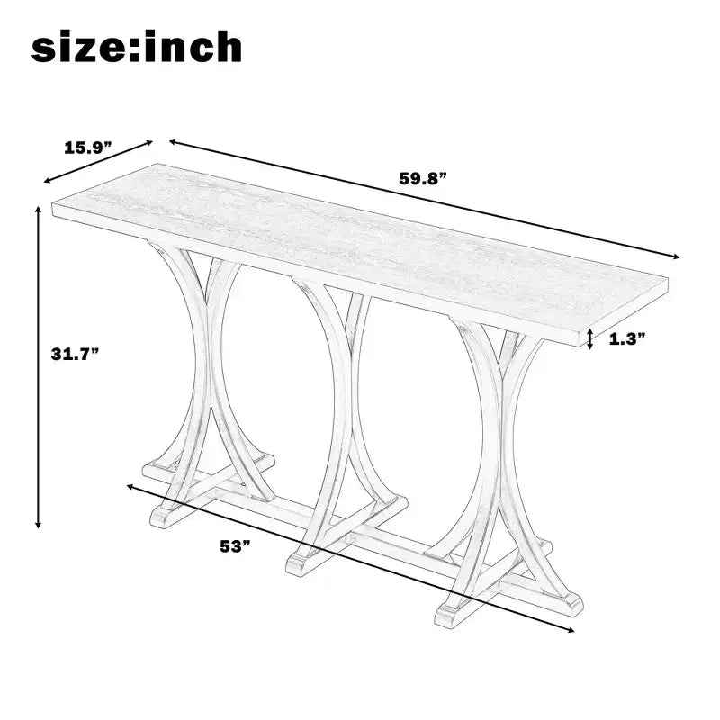 Table console en bois de 59,8 po avec plateau en placage de chêne, table d'entrée de style ferme avec pieds incurvés et élancés en bois d'hévéa, noir