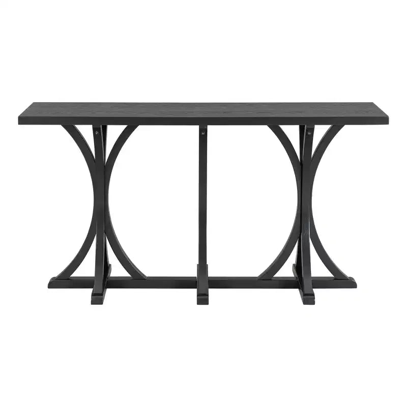 Table console en bois de 59,8 po avec plateau en placage de chêne, table d'entrée de style ferme avec pieds incurvés et élancés en bois d'hévéa, noir