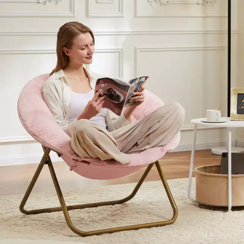 Fauteuil confortable en fausse fourrure avec disque – Taille adulte pour chambre et salon