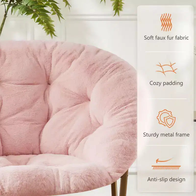 Fauteuil confortable en fausse fourrure avec disque – Taille adulte pour chambre et salon