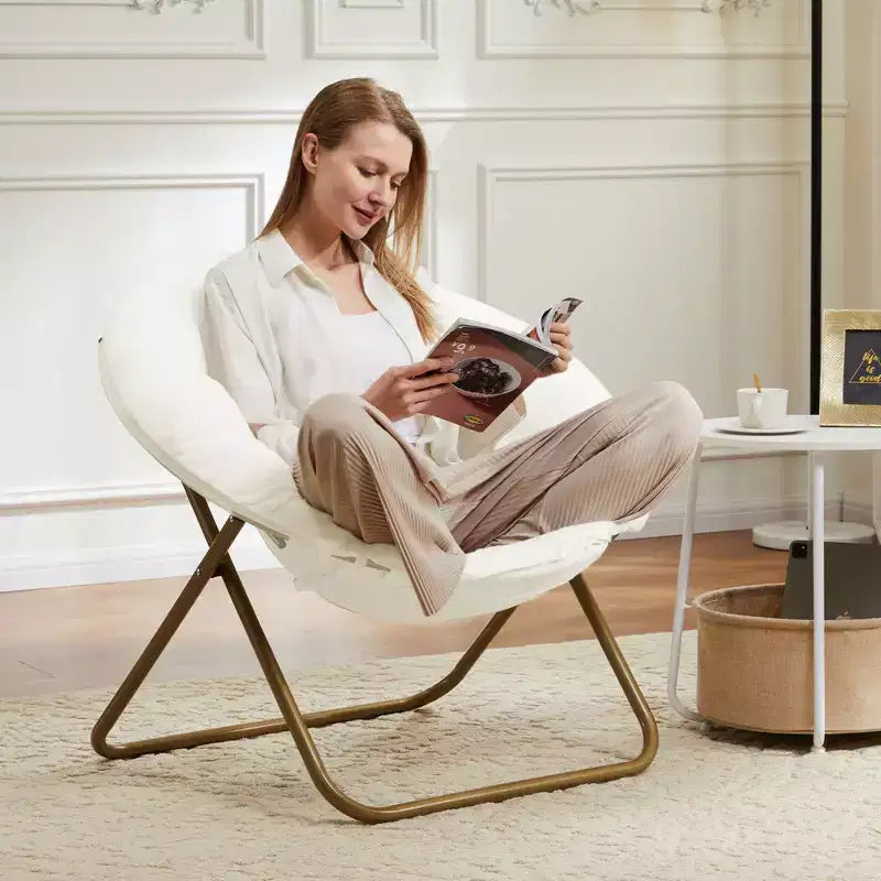 Fauteuil confortable en fausse fourrure avec disque – Taille adulte pour chambre et salon
