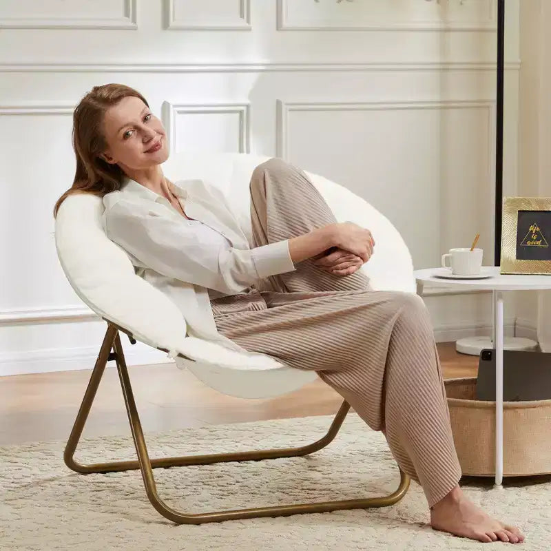 Fauteuil confortable en fausse fourrure avec disque – Taille adulte pour chambre et salon