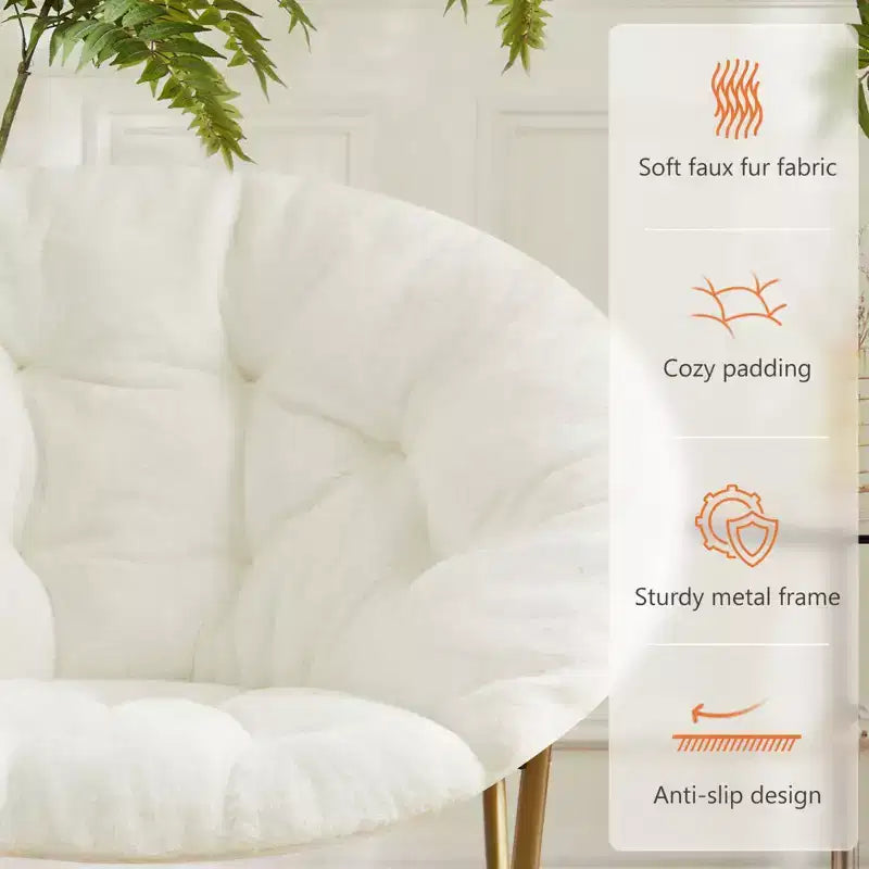 Fauteuil confortable en fausse fourrure avec disque – Taille adulte pour chambre et salon