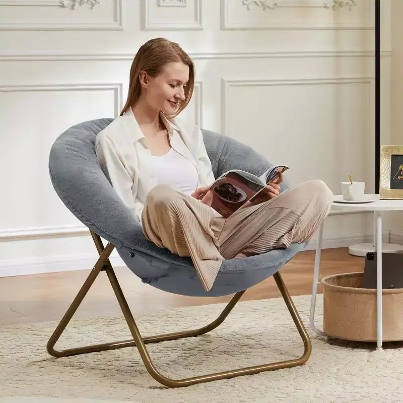 Fauteuil confortable en fausse fourrure avec disque – Taille adulte pour chambre et salon