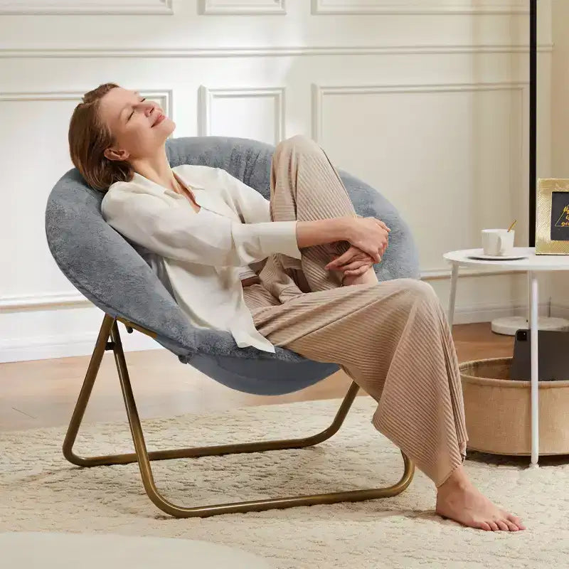 Fauteuil confortable en fausse fourrure avec disque – Taille adulte pour chambre et salon
