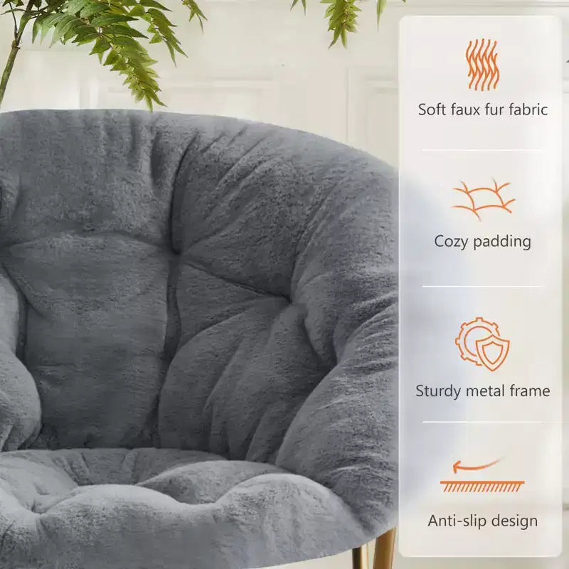 Fauteuil confortable en fausse fourrure avec disque – Taille adulte pour chambre et salon