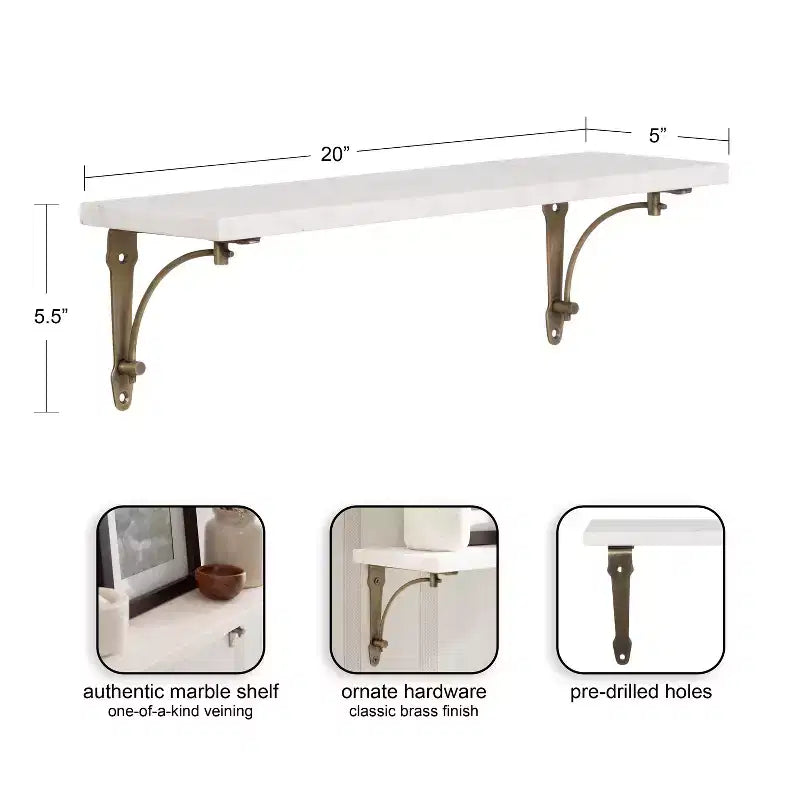 Étagère murale Hatley en marbre, blanc et or, 20