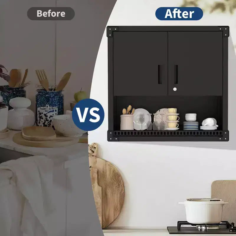Armoire murale en acier avec serrure - Organiseur de rangement mural robuste pour garage avec étagères, armoire suspendue en métal