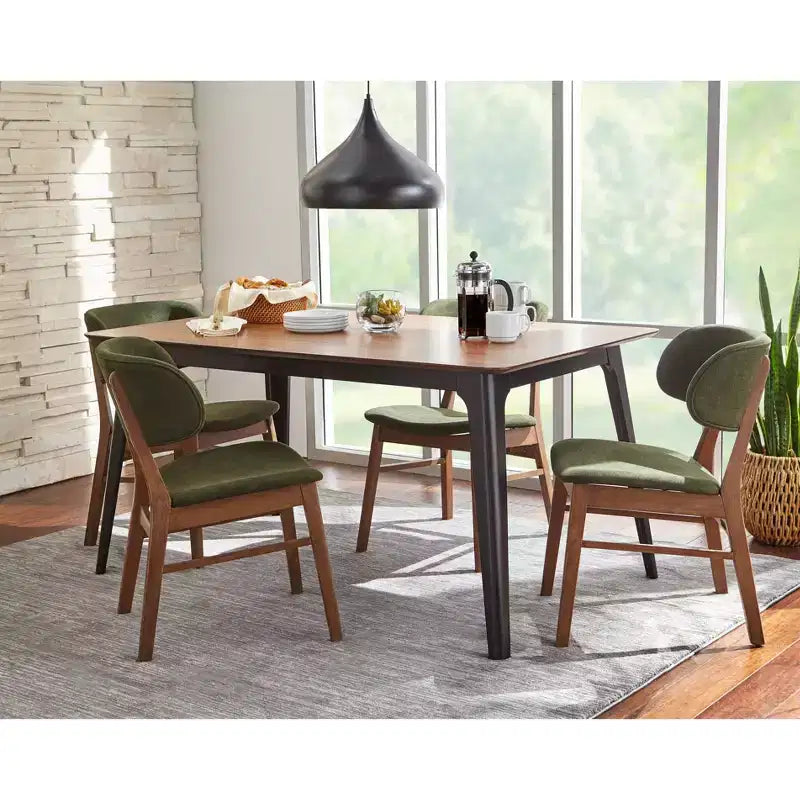 Table à manger rectangulaire Rory, style mid-century moderne, noyer/noir : MDF, structure en bois d'hévéa, 4 places