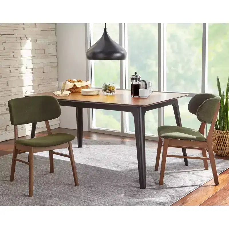 Table à manger rectangulaire Rory, style mid-century moderne, noyer/noir : MDF, structure en bois d'hévéa, 4 places