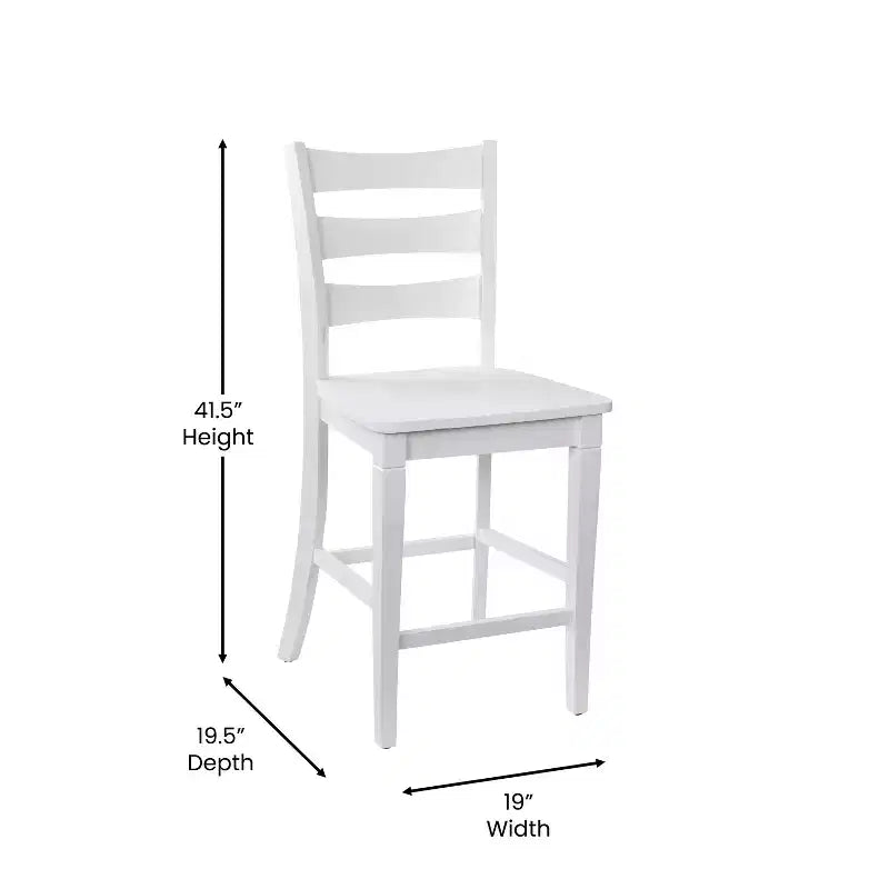 Ensemble de deux tabourets de bar à hauteur de comptoir classiques en bois à dossier échelle avec assise en bois massif
