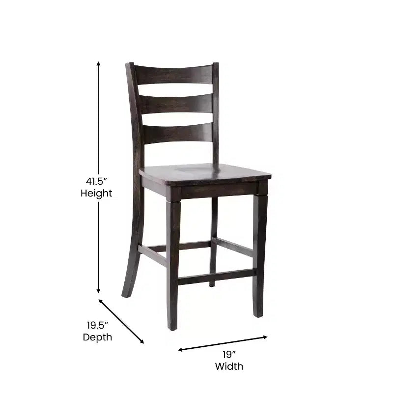 Ensemble de deux tabourets de bar à hauteur de comptoir classiques en bois à dossier échelle avec assise en bois massif