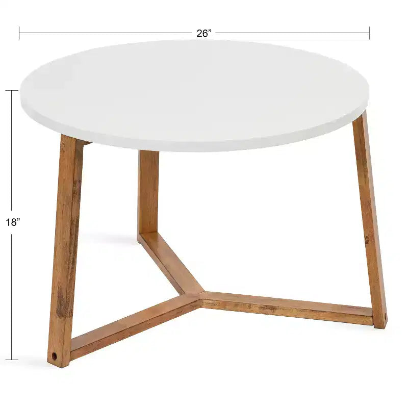 Table basse ronde Rioux en MDF, 26x26x18, blanc et naturel