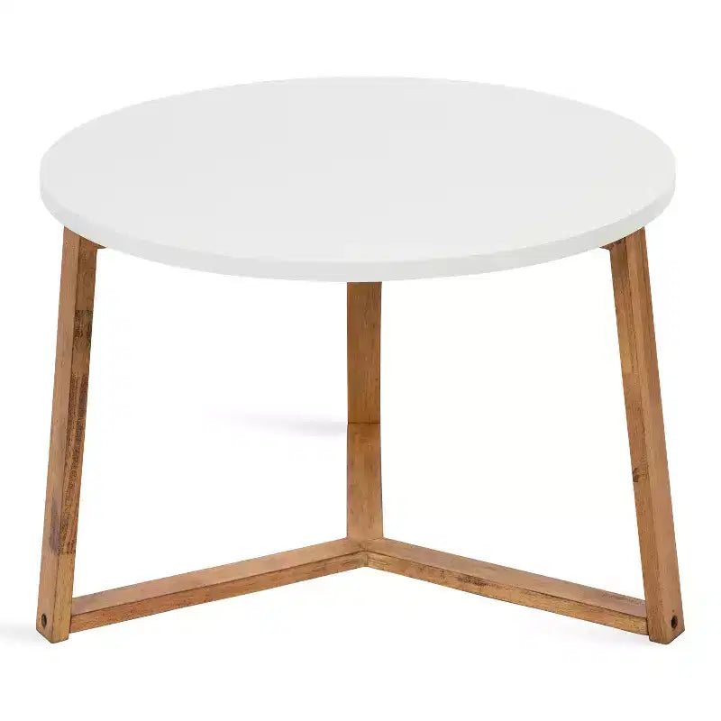 Table basse ronde Rioux en MDF, 26x26x18, blanc et naturel